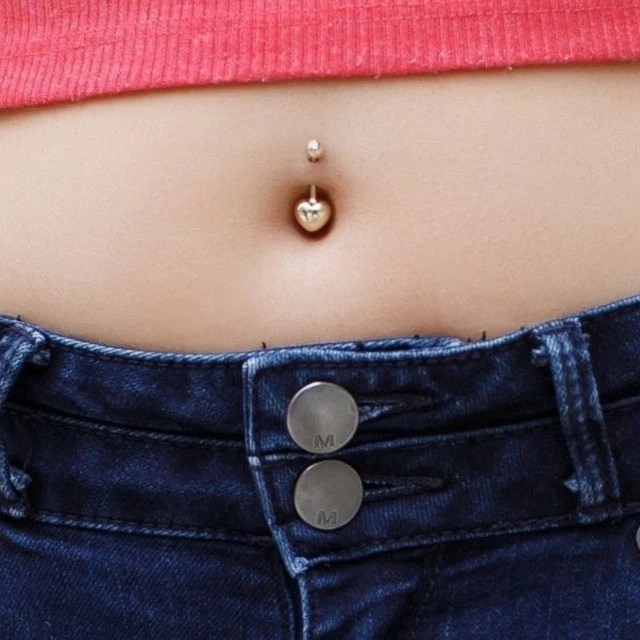 16 Gauge Heart Belly Ring for Women in 10K Yellow Gold with Solid Design - 12mm - Image 3 of 4