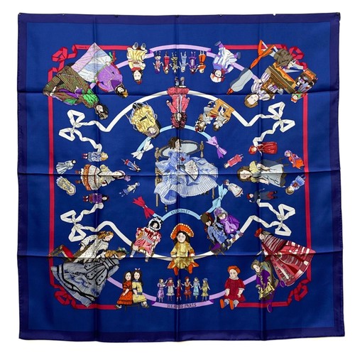 HERMES Scarf Carr 90 HELLO DOLLY Silk Doll Pattern Hello Dolly Blue x Multicolor