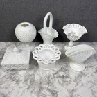 Vtg Milk Glass Lot of 6 Diamond hobnail Imperial Vase Dish Bowl