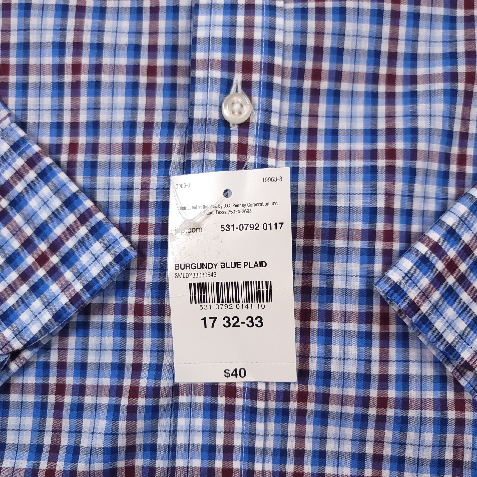 NWT Stafford Men's Travel Fitted Button-Up Shirt Blue Plaid Size 17-32/33