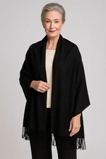 Mix Noveaux Black Pashmina 70% Silk30% Shawl Wrap Scarf Fringe Evening