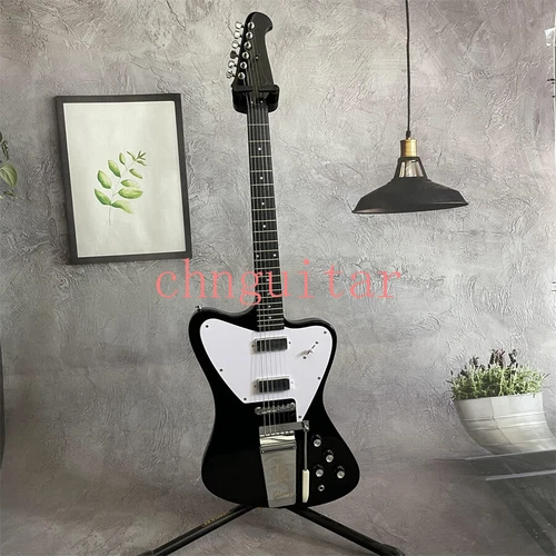 Black Firebird Electric Guitar Mini 2 Humbuckers White Pickguard Chrome Hardware