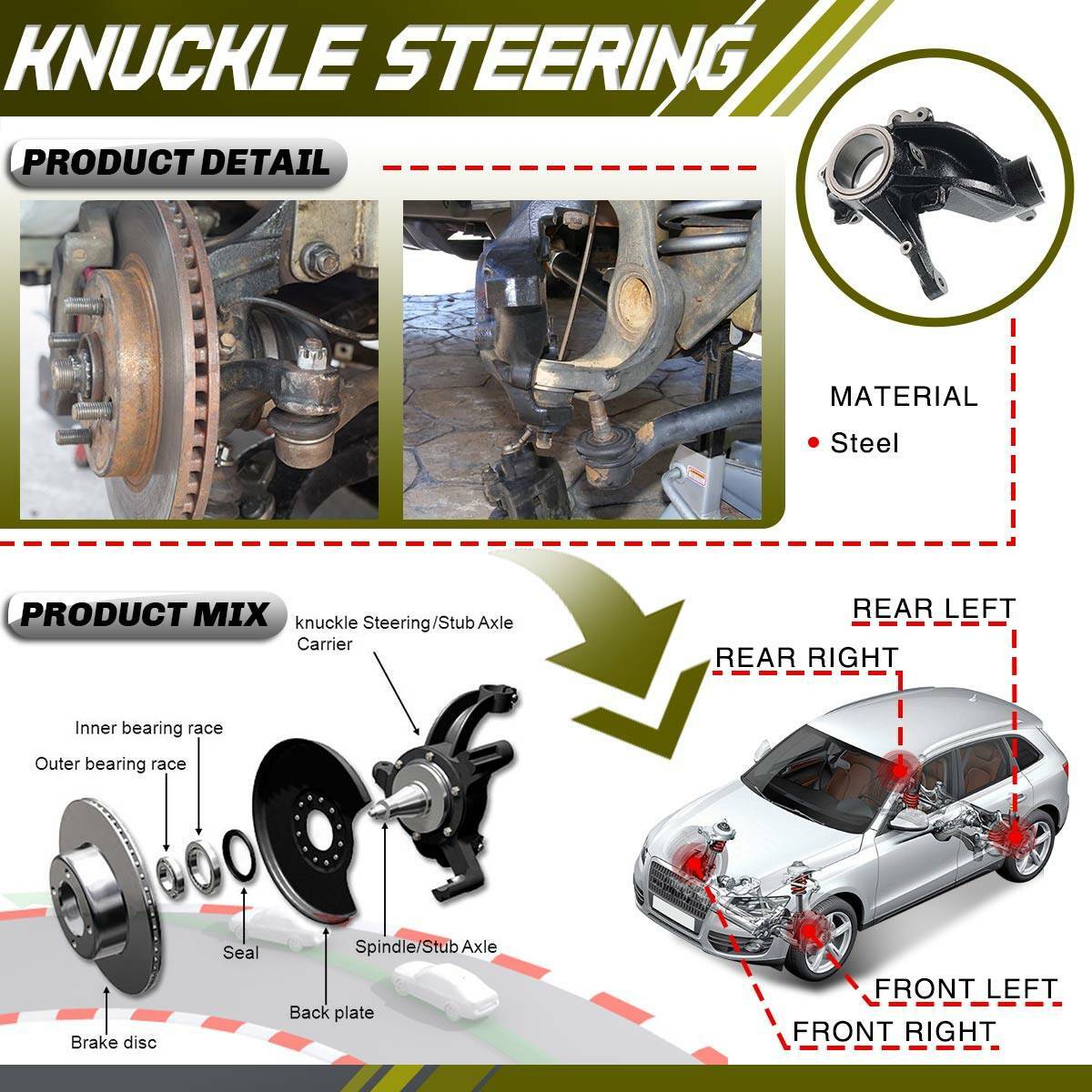 Steering Spindle Knuckle Front Left for Subaru Forester Impreza Legacy