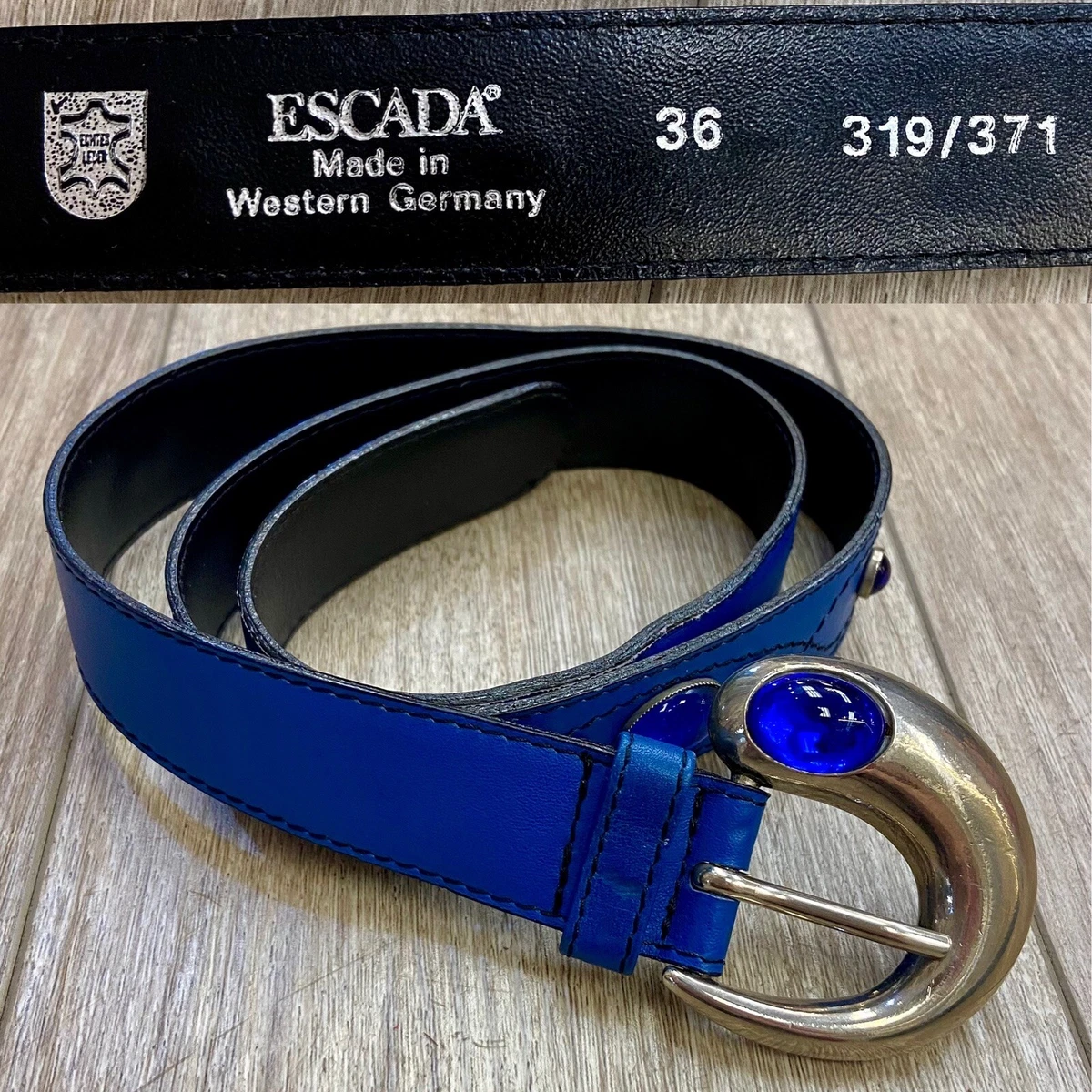 Navy Blue ladies Belt  Escada  Size 36 Gold buckle Escada Belt - Etsy main image 3