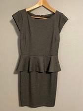 Alice + Olivia Employed Womens Peplum Sheath Dress Small Gray Rayon Silk Blend
