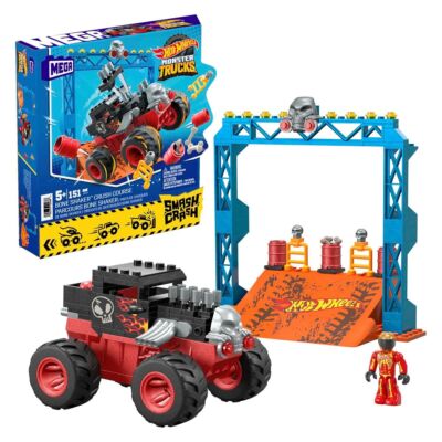 Mattel HKF87-HotWheels-Mega-MonsterTrucks-Smash&Crash-BoneShakerBauset,151Teile