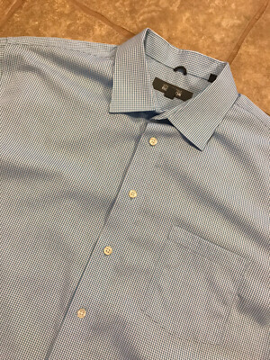 KENNETH COLE REACTION MENS BLUE CHECK L/S BUTTON DOWN SIZE XL MSRP $69.99