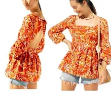 NWT Love the Label Anthropologie Melba Orange Cut Out Top Size XS