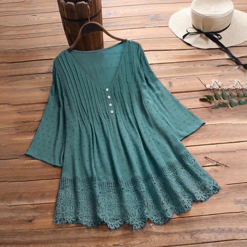 Plus Size 20-28 Womens Lace Tunic Tops Ladies V Neck Baggy Casual T Shirt Blouse - Picture 24 of 27
