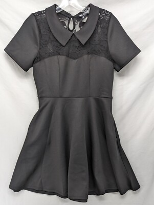 Hot Topic Short Sleeve Skull Lace Illusion Collared Black Mini Dress Medium  | eBay