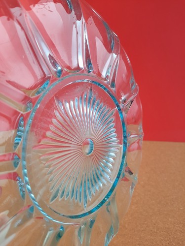 blue midcentury vintage pressed glass vintage plate - scratched but very pretty - Picture 14 of 19