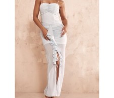 Pretty Little Thing Pale Blue Chiffon Ruched Maxi Dress With Tags Sz 8 Summer 