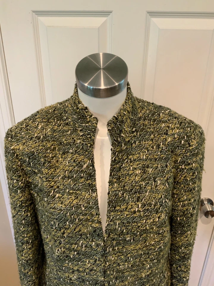 Chaqueta de tweed verde y blanco Lafayette 148 New York, talla 12 Foto 2 de 4