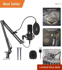 USB Microphone Metal Condenser 192kHz/24Bit Cardioid Kit for Podcasting Gaming