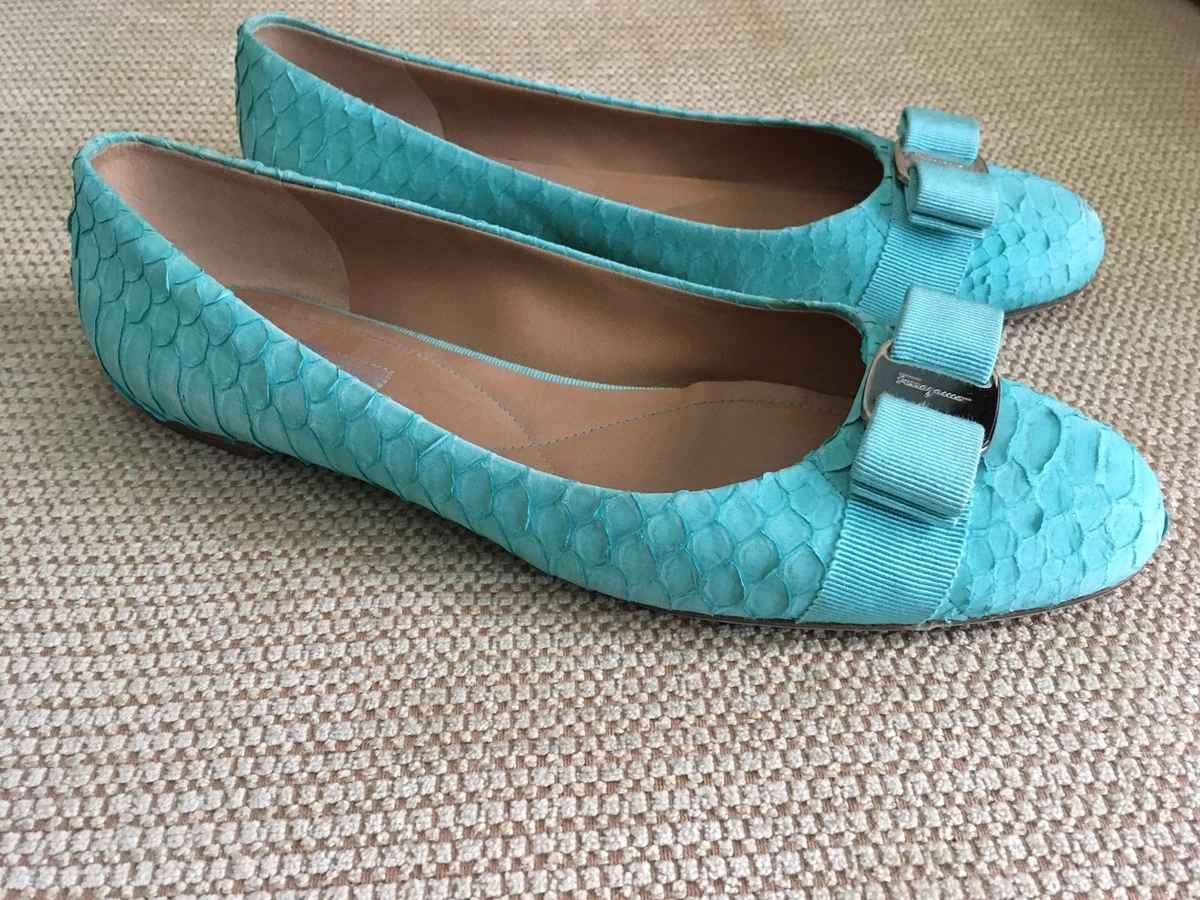 Beautiful Salvatore Ferragamo Varina Bow Ballet Flats Shoes Aqua Blue 10.5 B