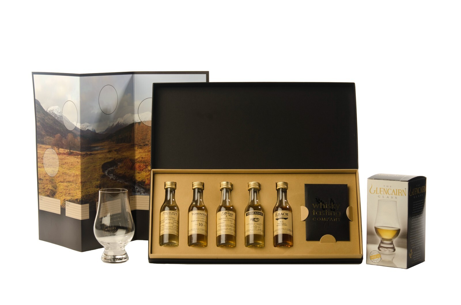 Whisky Tasting Set 5 Regions of Scotland 5 x 3cl and Glencairn Whisky Glass