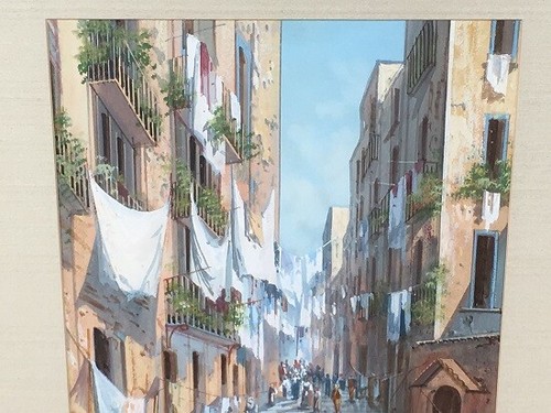 Yves Gianni Italian 19th c. Watercolor Painting Naples Street Scene w /Market - Picture 5 of 10
