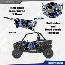 Gray Blue Distressed Camo Racing Graphics kit fits Polaris RZR 1000 2 Door 14-18