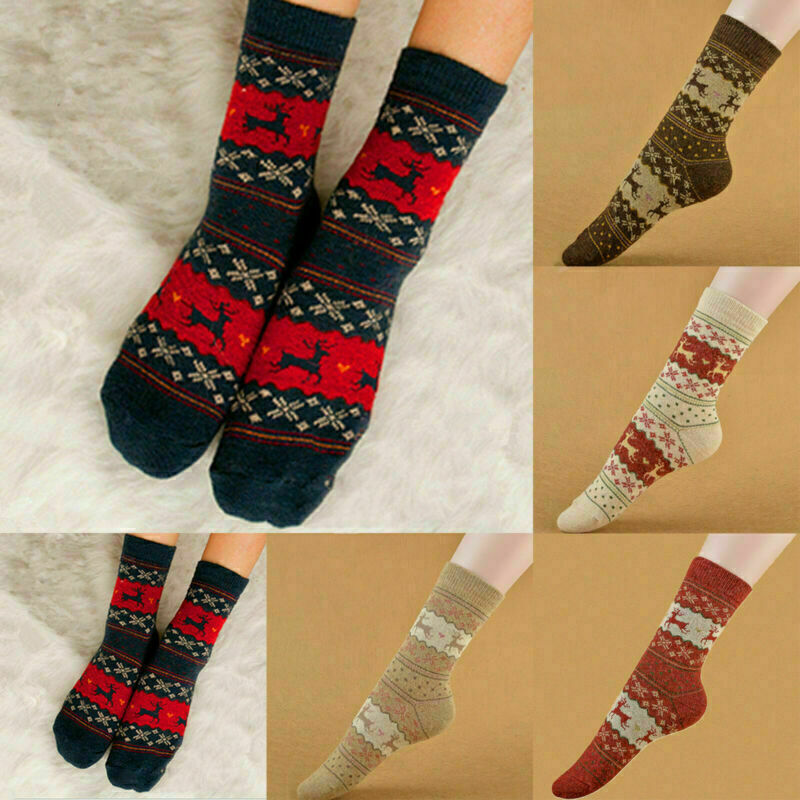 Women Christmas Bed Socks Girls Fleece Soft Reindeer Winter Warm
