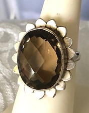 Vintage Faceted Smoky Quartz Sterling Silver Ring