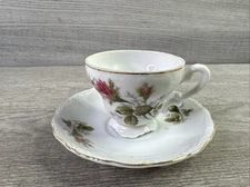 Vintage Made In Japan Hand Painted Pink Roses Porcelain Teacup & Saucer Set