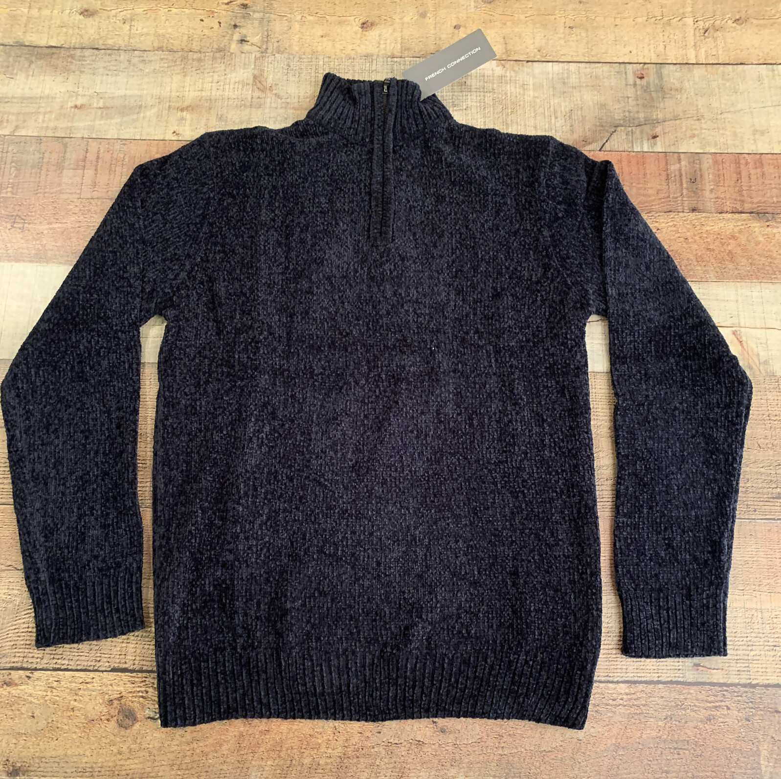 French Connection Tall Chenille Zip Cable Knit Sweater Marine Mel NWT ...