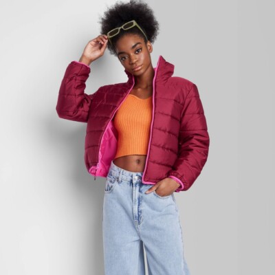 Women's Puffer Jacket Wild Fable Berry Red S