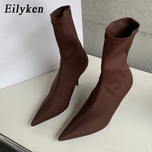 Damen-Stiefeletten sexy spitz zulaufend hohe Absätze modische weibliche Socken Pumps Schuhe - - Bild 10 von 27