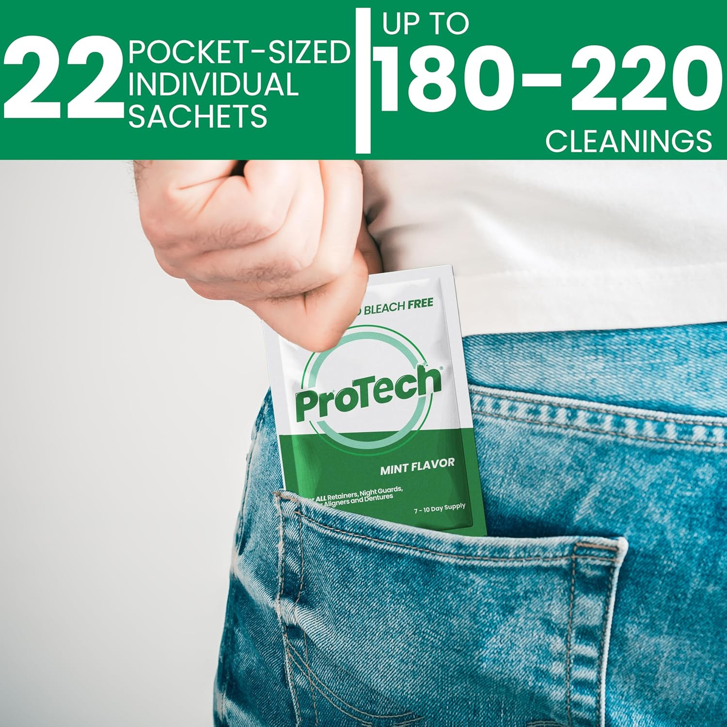 Pro Tech Denture Cleaner - 180 Cleanings (0.17 per Cleaning) 22 Pack/6 Month Sup