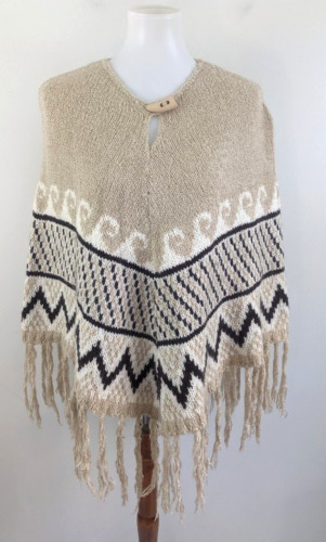 Cowichan Style Mohair Wool Blend Poncho Sweater Fr