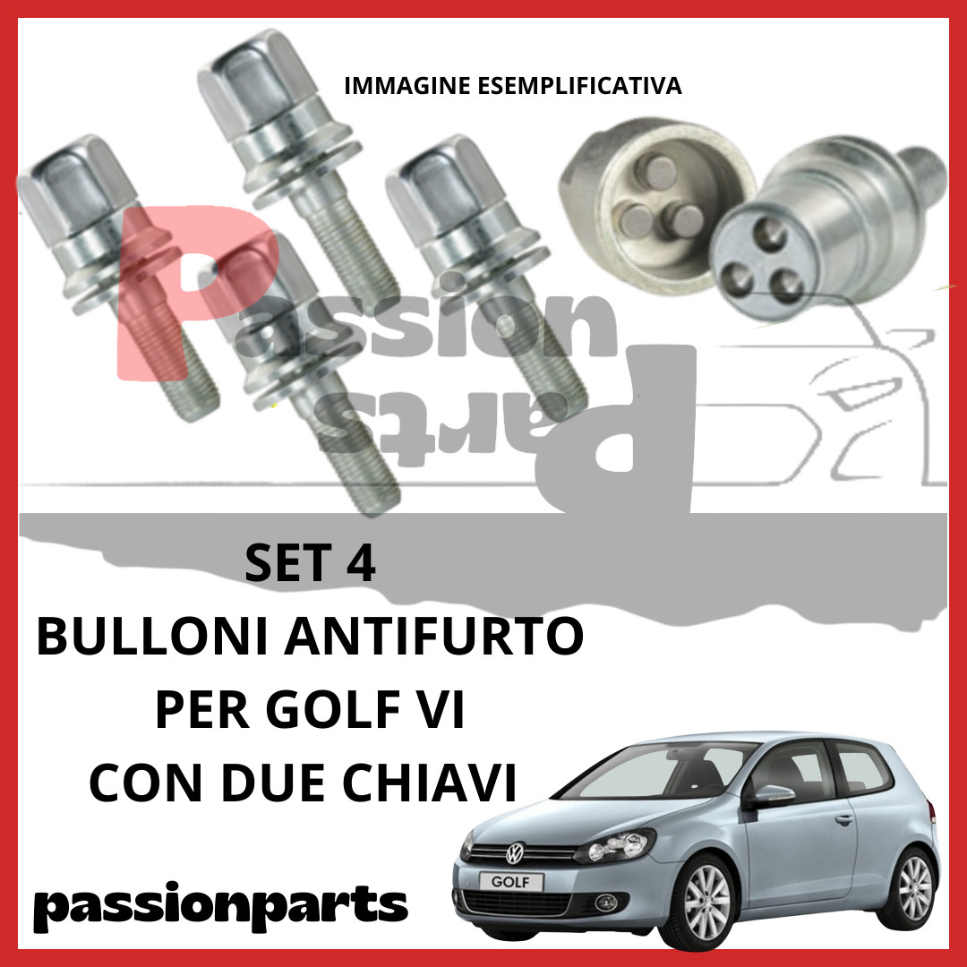 KIT 4 BULLONI ANTIFURTO CERCHI IN LEGA VW GOLF 6 DAL 2008 AL 2012 CON 2 CHIAVI