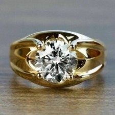 3Ct Round-Cut Solitaire Moissanite Men's Engagement Ring 14k Yellow Gold Plated