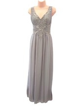 Quiz Silver Grey Sequinned and Jewelled Prom Dress 8