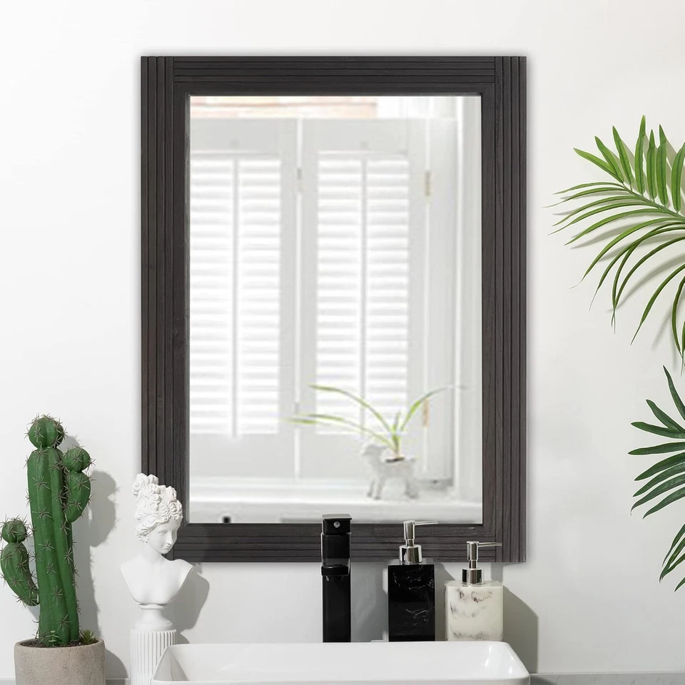 Hand-Made Wooden Spliced Wall Mirror for Bathroom, Rustic Farmhouse Vanity Mirro - Image 2 of 4