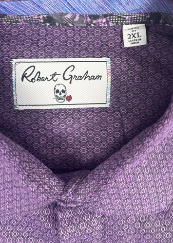 Camisa Oxford Robert Graham Calce Clásico Para Hombre Talla 2XL Púrpura Estampada Abotonada - Imagen 4 de 10