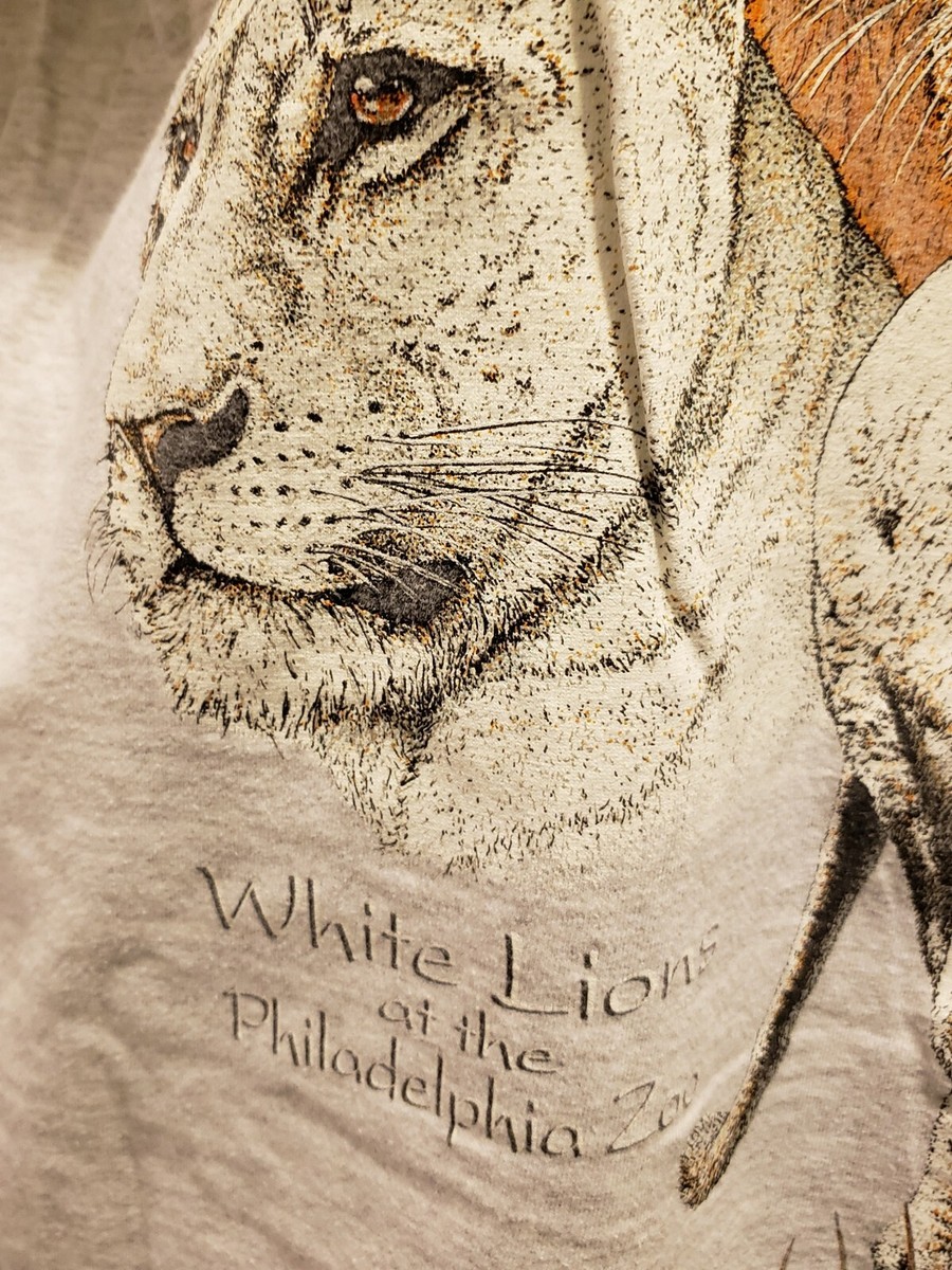 Vintage 90s Philadelphia Zoo White Lions Gray Tshirt Size Large