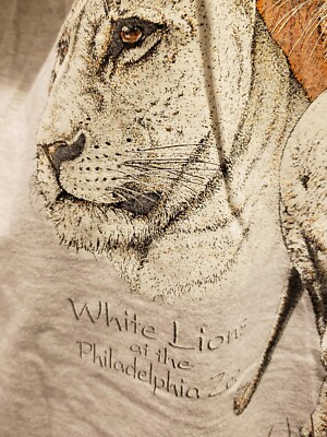 Vintage 90s Philadelphia Zoo White Lions Gray Tshirt Size Large
