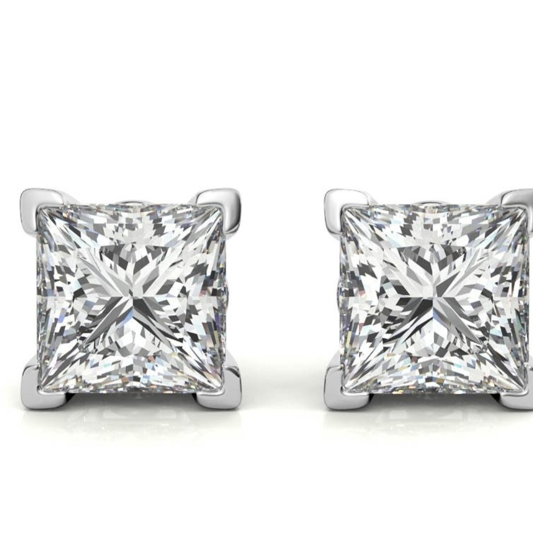 Moissanite Princess Cut Sterling Silver Stud Earrings 5mm 6mm 7mm Wedding Jewelry