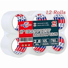 Heavy Duty Packing Tape 12 Rolls Clear 2.8 Mil 65 Yards 1.88 Inch Shipping Box
