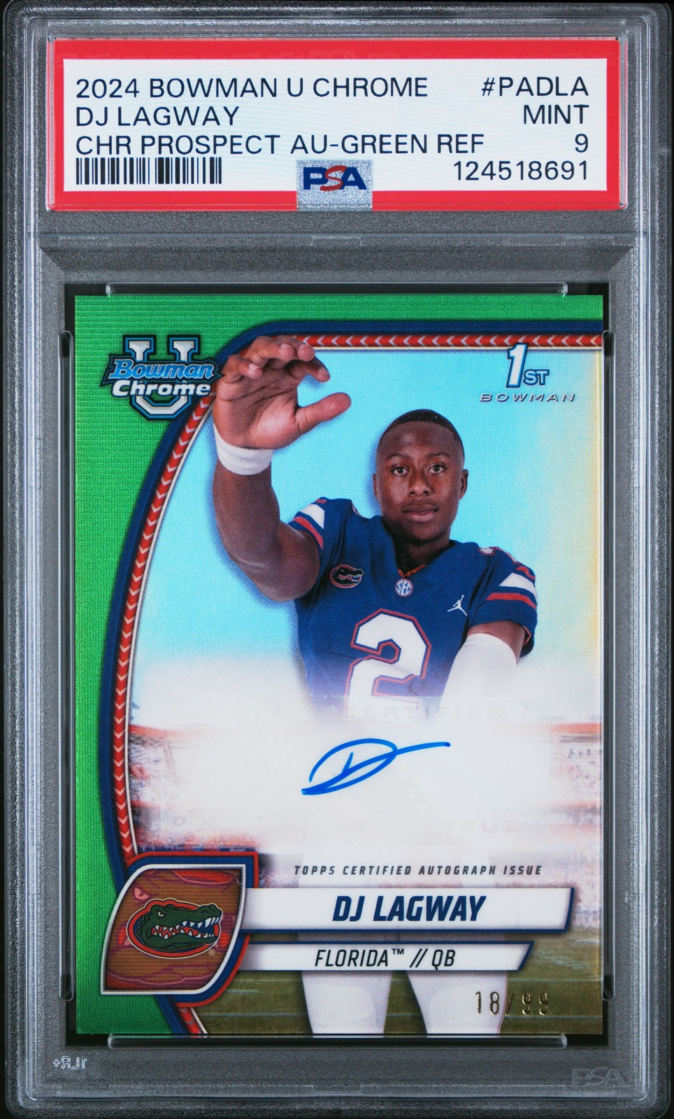 2024 Bowman University Chrome #PADLA DJ Lagway Green Refractor Auto /99 PSA 9