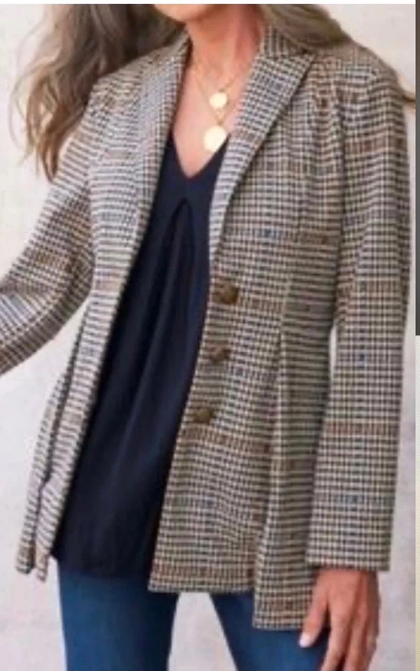 Chaqueta Blazer Pata de Gallo Suave Surroundings Talla PM Pequeña Mediana Plisada Carrera Foto 3 de 4