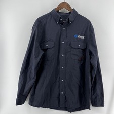 Drifire Shirt Mens Large Fire Flame Resistant Long Sleeve Work Button CAT Navy