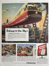 1953 Conoco Motor Oil Super Subway Sky Los Angeles Commuters Vintage Print Ad