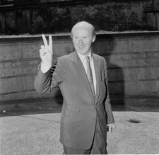 British Conservative politician Anthony Barber makes sign of peace- Old Photo