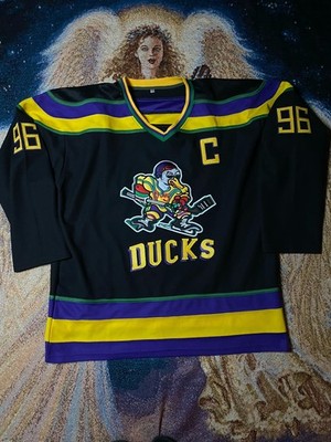 Vintage 90s Ducks Conway 96 Captain C Black Hockey Jersey XXL Mighty Ducks Movie