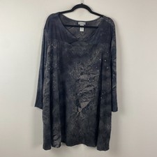 Catherines Starlight Top Size 5X Gray Twist Keyhole Neck 3/4 Sleeves Sequin