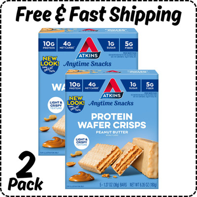 Atkins Peanut Butter Protein Wafer Crisp, 1.27 oz, 2 x 5-pack (Snack Bar) New