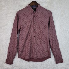 Scotch  Soda Mens S Burgundy Long Sleeve Button Down Shirt Preppy Geometric
