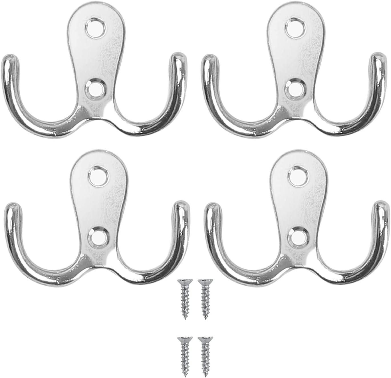 4 Pieces Double Prong Robe Hooks Metal Cloth Hanger Dual Coat Hooks Hanging Clo
