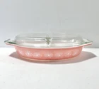 Vintage Pyrex Pink Daisy Divided Oval Casserole Dish  1- 1/2 Quart with Lid